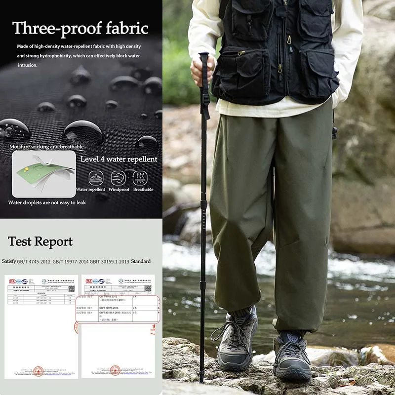 Hiking Pants Men Waterproof Antifouling Elastic Cord At Waistband Light Tactical Outdoor Fishing Travel Running Cargo Pants