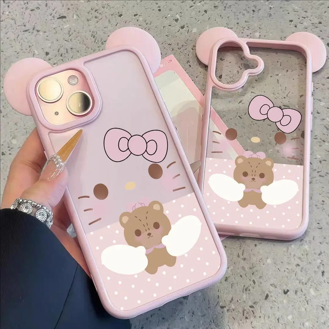 

Чехол для телефона Hello Kitty серии Sanrio подходит для Apple 15 Promax Mickey Ear iPhone 16 Pro/14 Plus/13/12 моделей