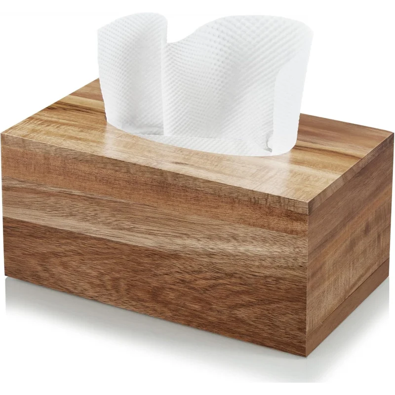 직사각형 티슈 박스 커버 - 아카시아 나무 직사각형 티슈 박스 홀더 탁상용 나이트 스탠드 욕실 사무실 - 장식 F