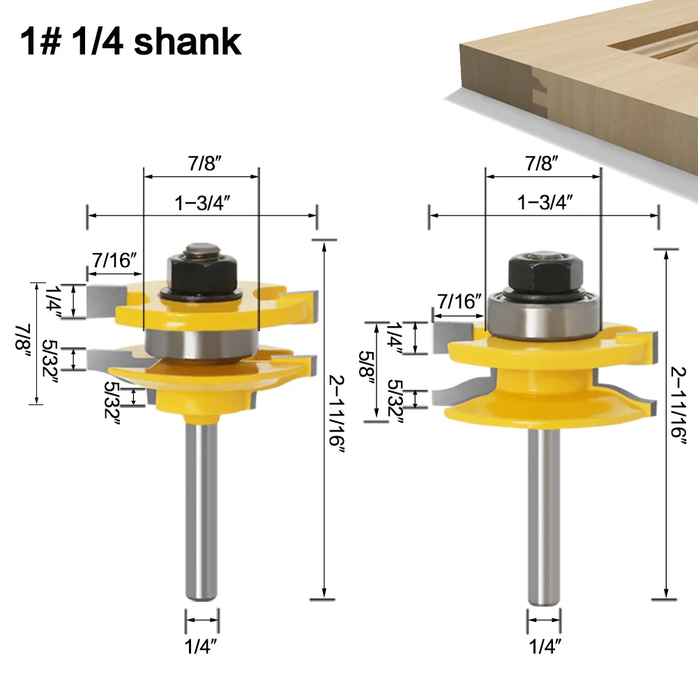 Jeu de 2 fraises à bois à queue de 6 mm (1/4 po) pour le fraisage, le gravage et le jointement de portes de placards et de fenêtres en bois
