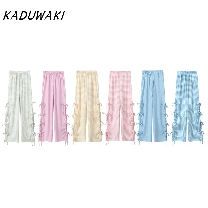 

KADUWAKI Summer New Women's Fashion Design with European and American Style Versatile Nylon Pajama Style Wide Feet Pants カラコン