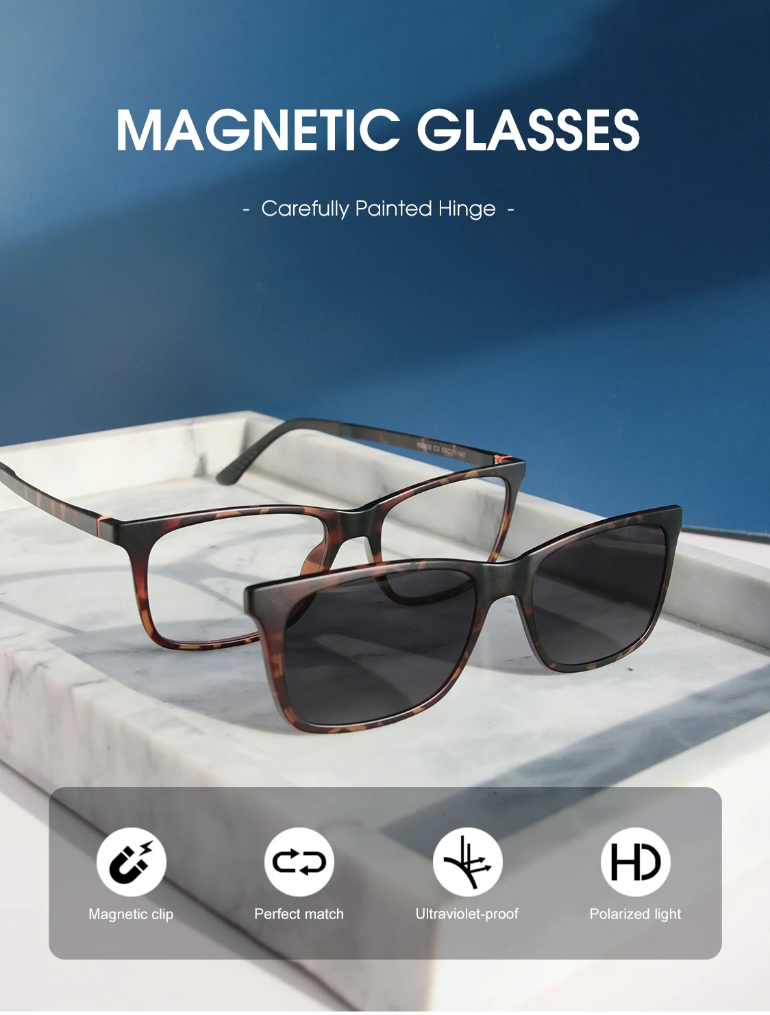 RS003 Myopie Brillen Rahmen Männer Quadratische Optische Gläser Rahmen Polarisierte Magnetische Clip auf Sonnenbrille – Detail 1