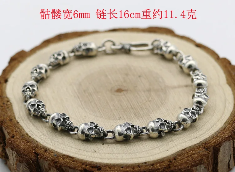 Pulsera Harajuku Wind Hip Hop, brazalete de calavera de plata pura europea y americana, trendsetter de personalidad masculina, Plata tailandesa no convencional