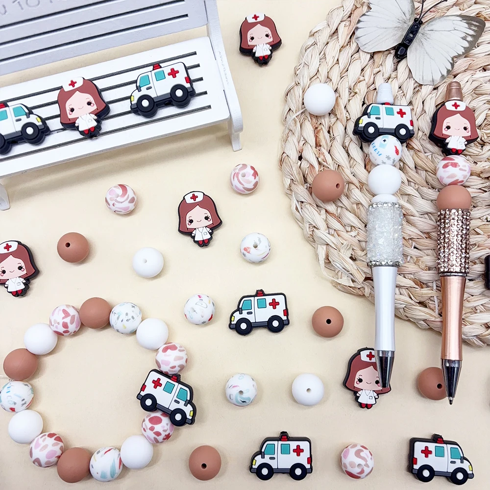 34Pcs Nurse Series Silicone Beads Set DIY Beaded Necklace Bracelet Decoration Pen Jewelry Pendant Etc. Holiday Birthday Gift