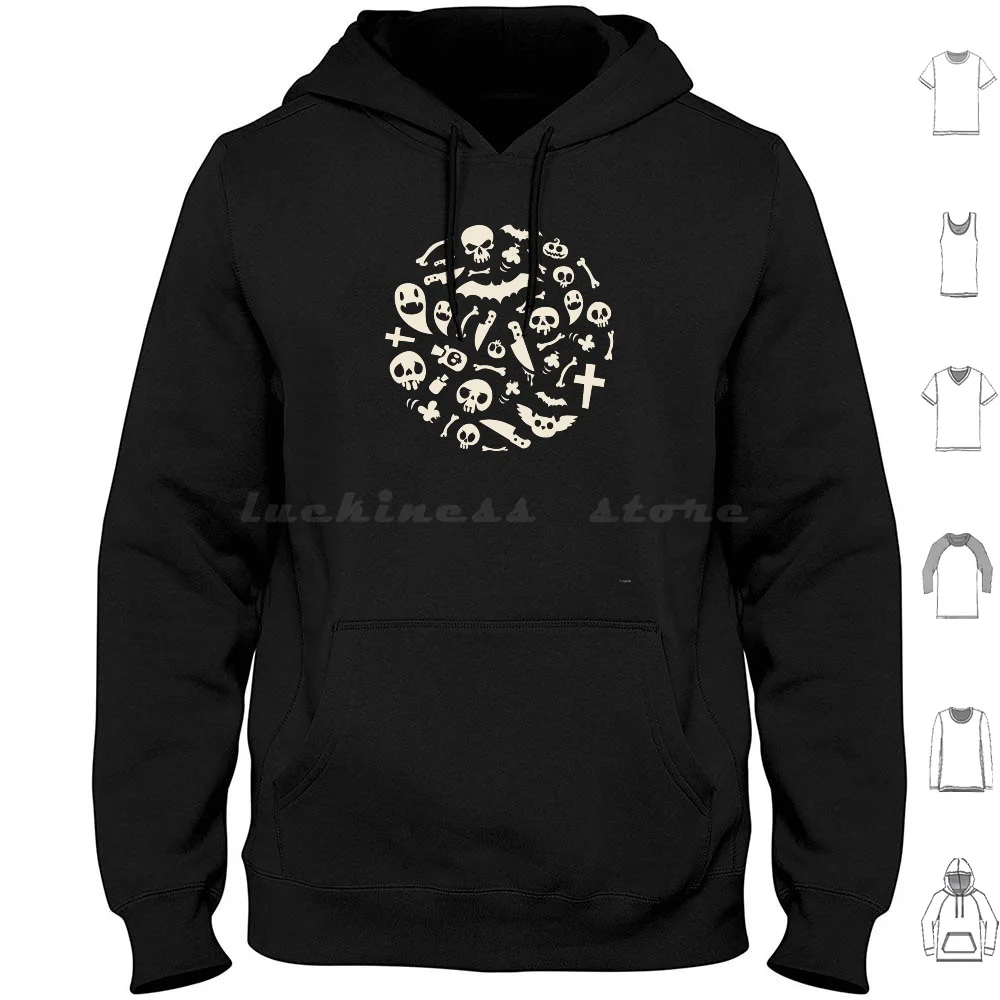 Halloween Pattern Contrast Hoodie Cotton Long Sleeve Icon Vector Cartoon Halloween Symbol Horror Creepy Fun Holiday Emblem