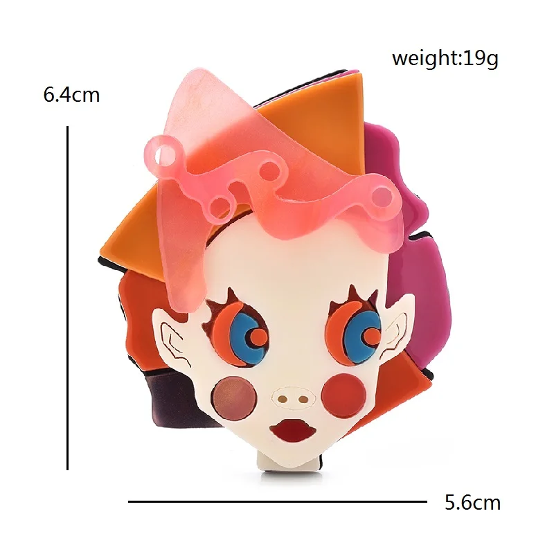 Wuli&baby Acrylic Cute Clown Brooches For Women Unisex Comic Makeup Joker Face Party Casual Brooch Pins Gifts