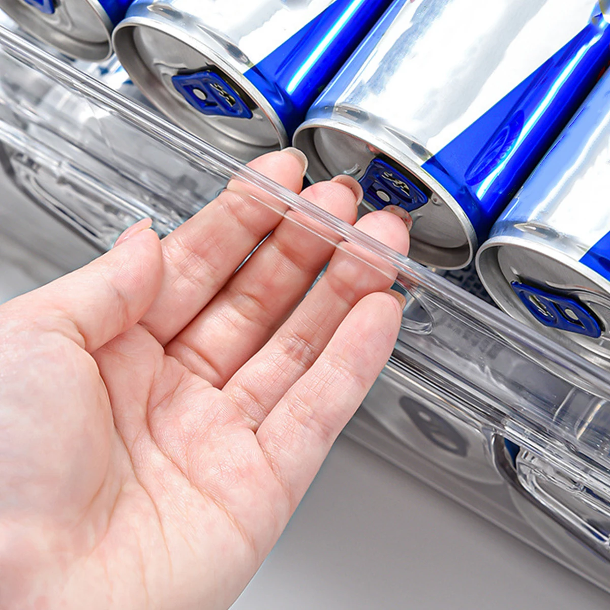 2-Layer Drink Dispenser Refrigerator Automatic Rolling Beer Cola Organizer Box Large Capacity Clear Beverage Soda Can Holder