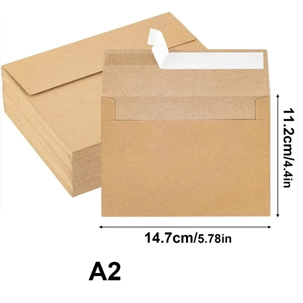 20pcs Blank Kraft Envelopes Sealing Pe Release Adhesive Kraft Paper Postcard Multi-function Greeting Card