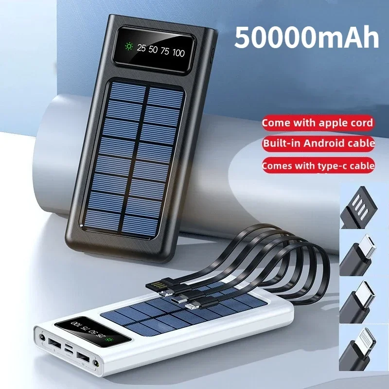 

50000mAh Ultra-Large Capacity Power Bank Solar Charging Power Bank Comes With Four Wires Suitable For Samsung Apple Huawei