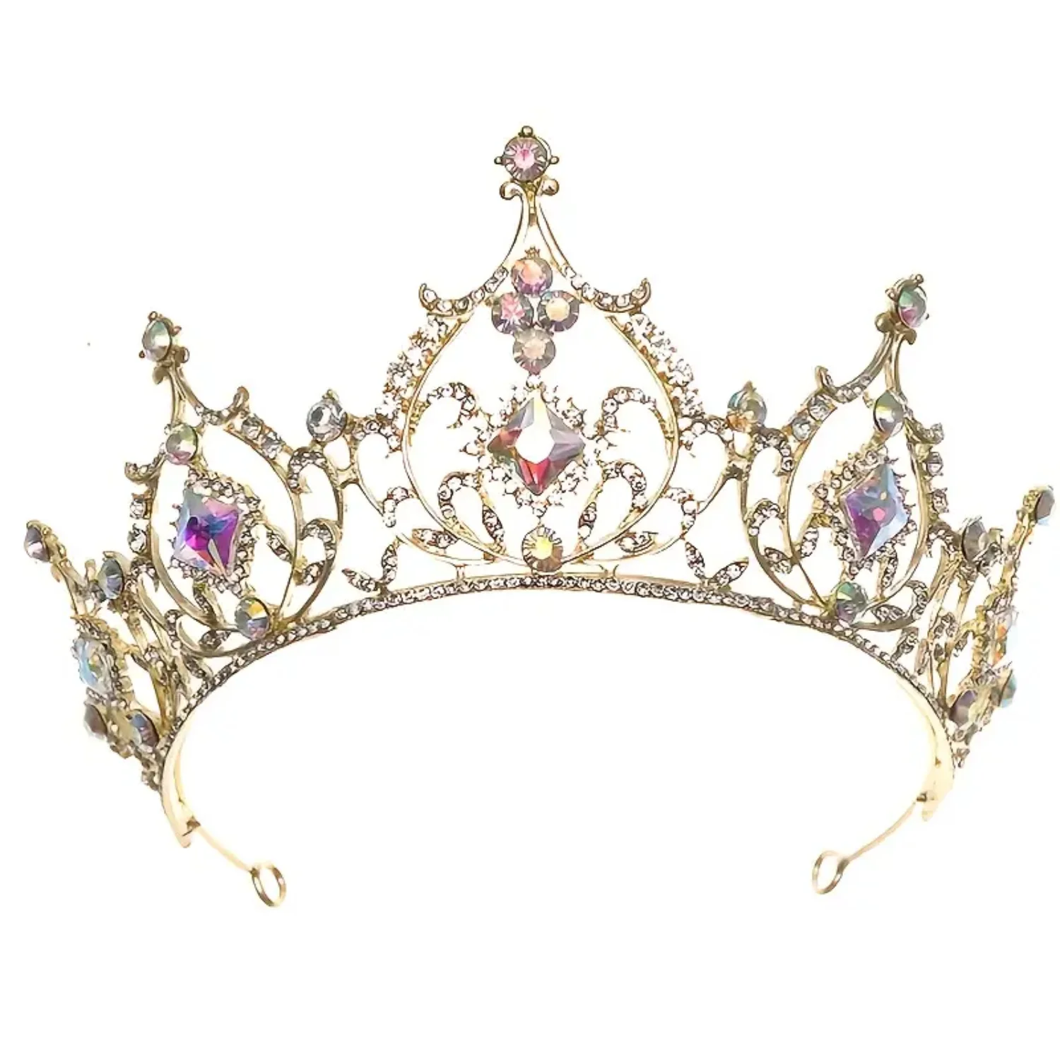 Tiara dorata da donna: fascia da sposa regina ingioiellata vintage - Accessorio elegante ed elegante per ballo di fine anno, costume, compleanno e Pe