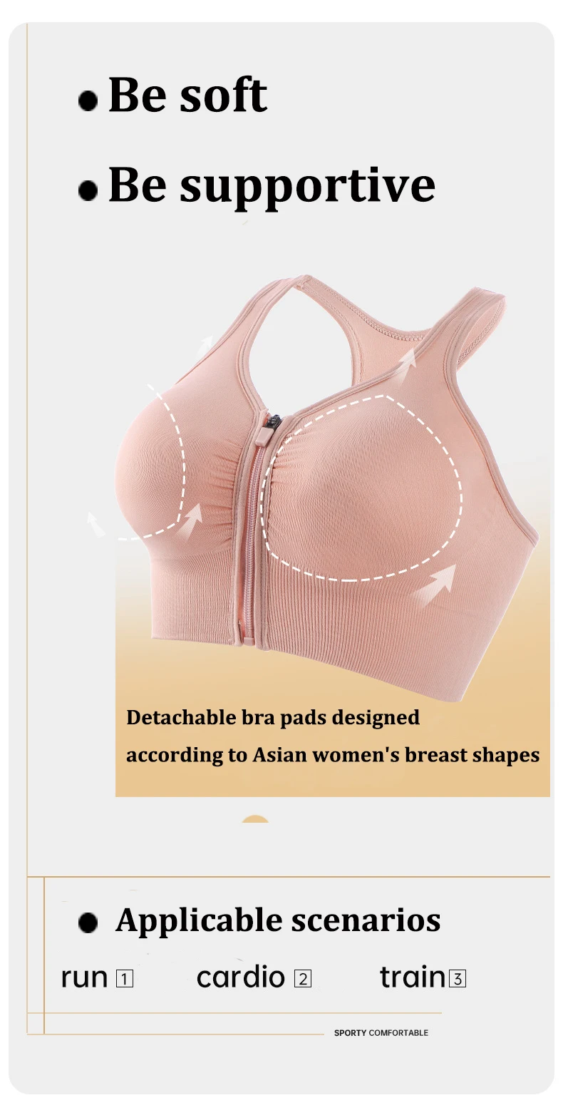 CZGUKE Damen Sport-BH mit Reißverschluss, Plus Size, stoßfester BH, Damen Yoga-Lauf-Fitness-BH, Damen-Unterwäsche – Detail 8