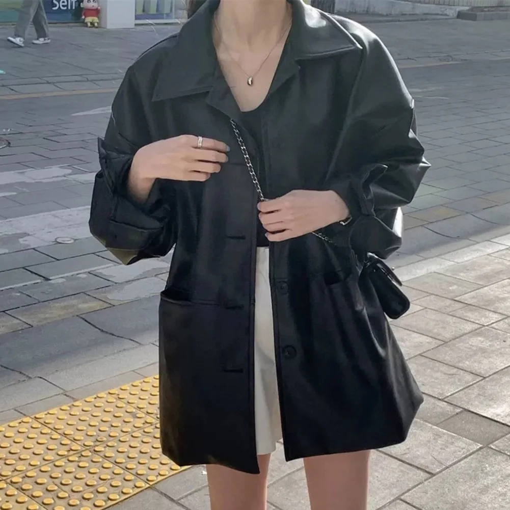 For Daily Use Casual Fashion Coat Spring Autumn Coat Autumn Vacation L M Long Sleeve Design PU Leather Material