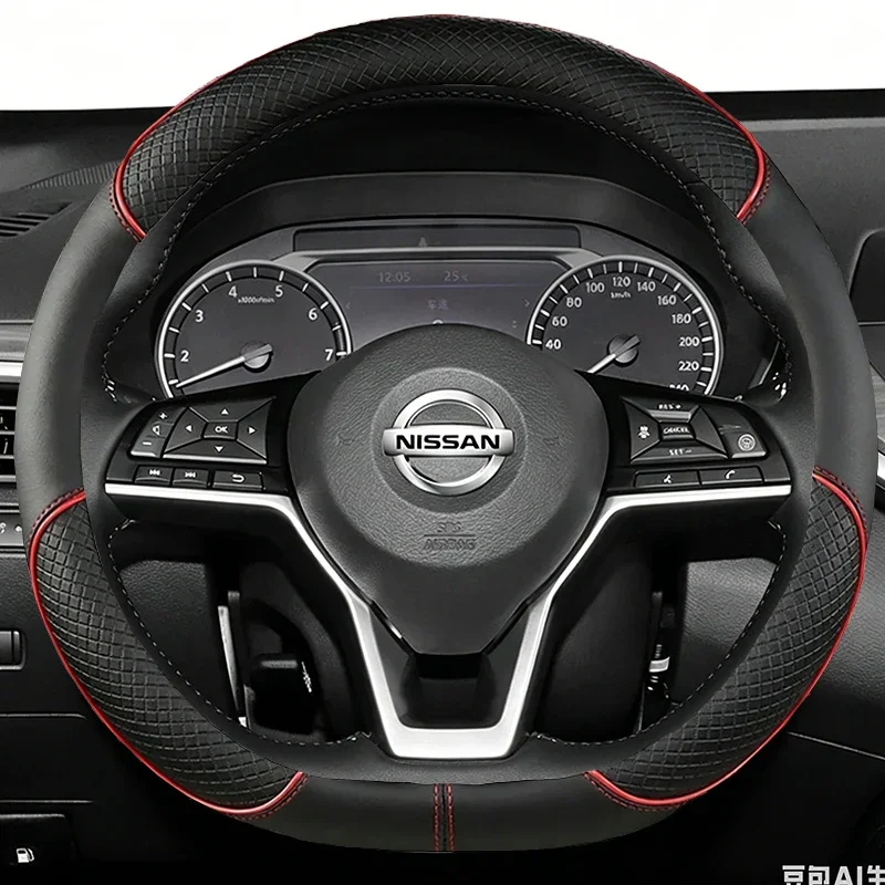 Suitable for Nissan Ultra-Thin Breathable Leather Steering Wheel Cover Suitable for Qashqai J10 J11 March Terrano2 Pathfind
