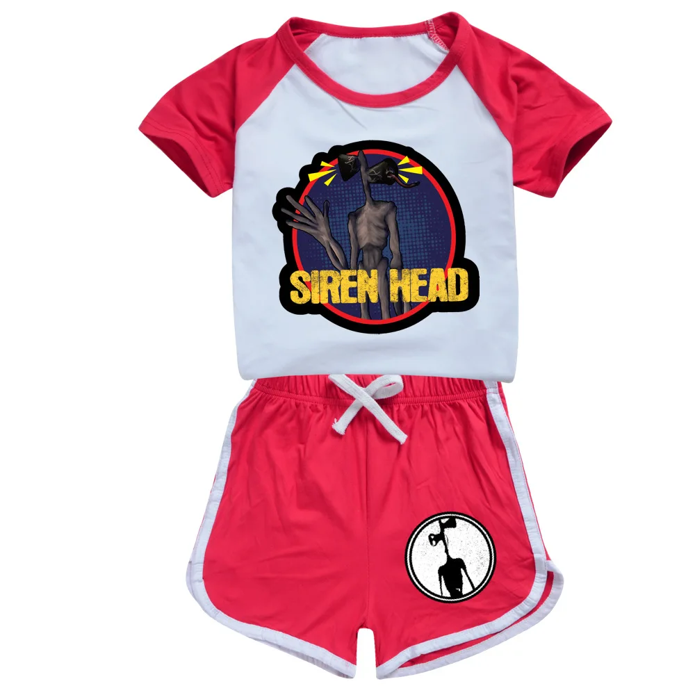 Siren Head Hids Short Sleeve T Shirt + Shorts Costume Girls Sportswear Set Toddler Boy Clothes Summer Pajamas   1504