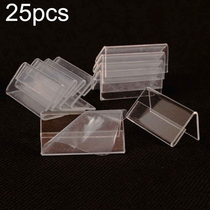 25pcs Price Tag Stand Acrylic Display Holder Label Mini Plastic Sign Accessories Card Counter Top Convenient Useful