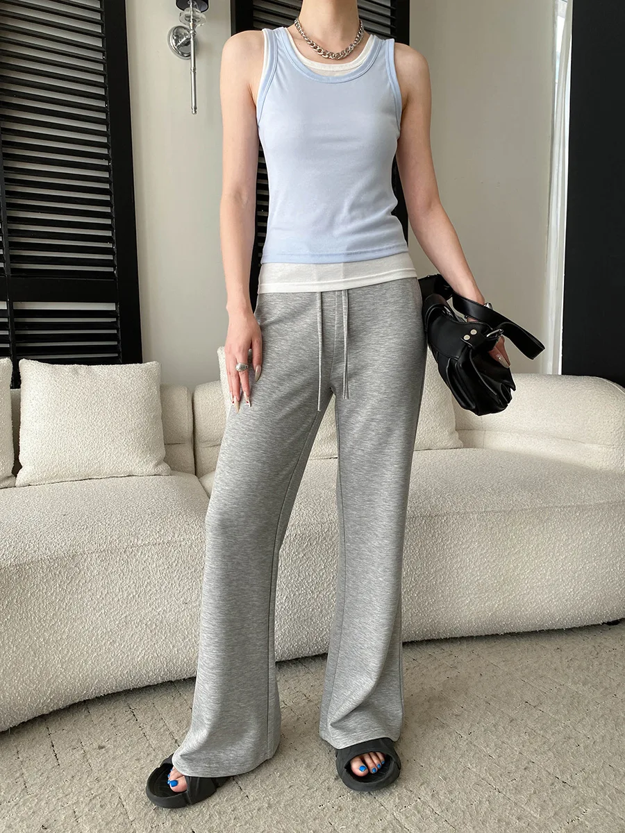 Sommerliches, lässiges, einfarbiges, kontrastfarbenes, zweiteiliges Tanktop mit Rundhalsausschnitt und schmaler Passform für Damen – Detail 28