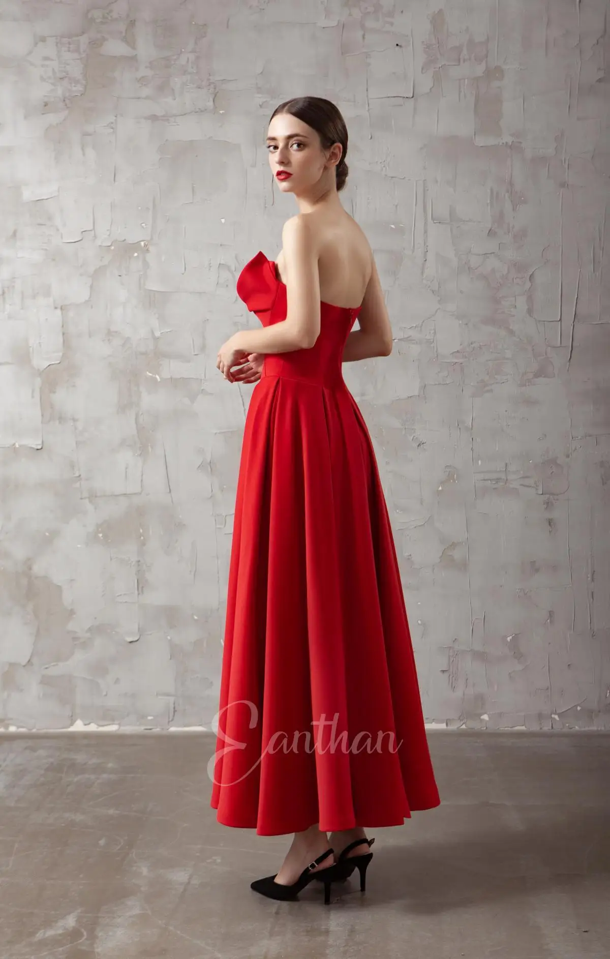 Robe de cocktail rouge Real Pic pour femme, robe de soirée éducative, robe sans bretelles en satin fibré, robe de soirée plissée et drapée, robe Aline