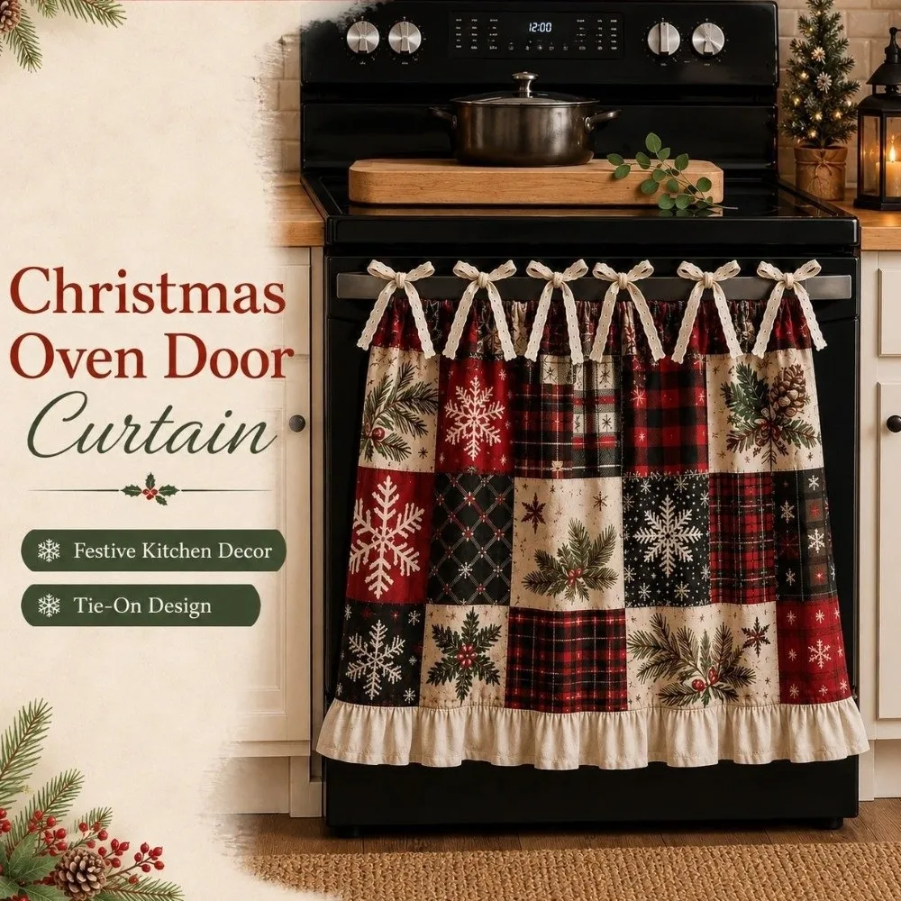 Ruffle Edge Christmas Oven Short Curtain Snowman Deer Multi-functional Tie Cabinet Curtain Snowflake Printed
