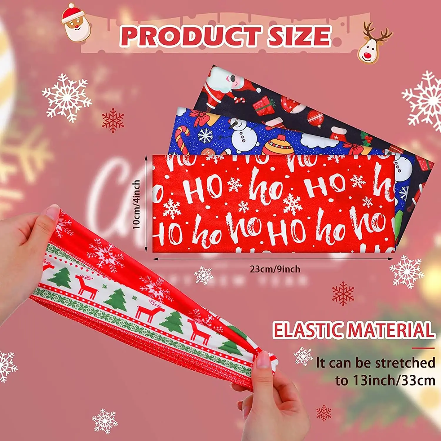 Christmas Headbands Knotted Women Girls Holiday Non Slip Elastic Hair Band Breathable Twist Head Wrap Workout Yoga Sweatband