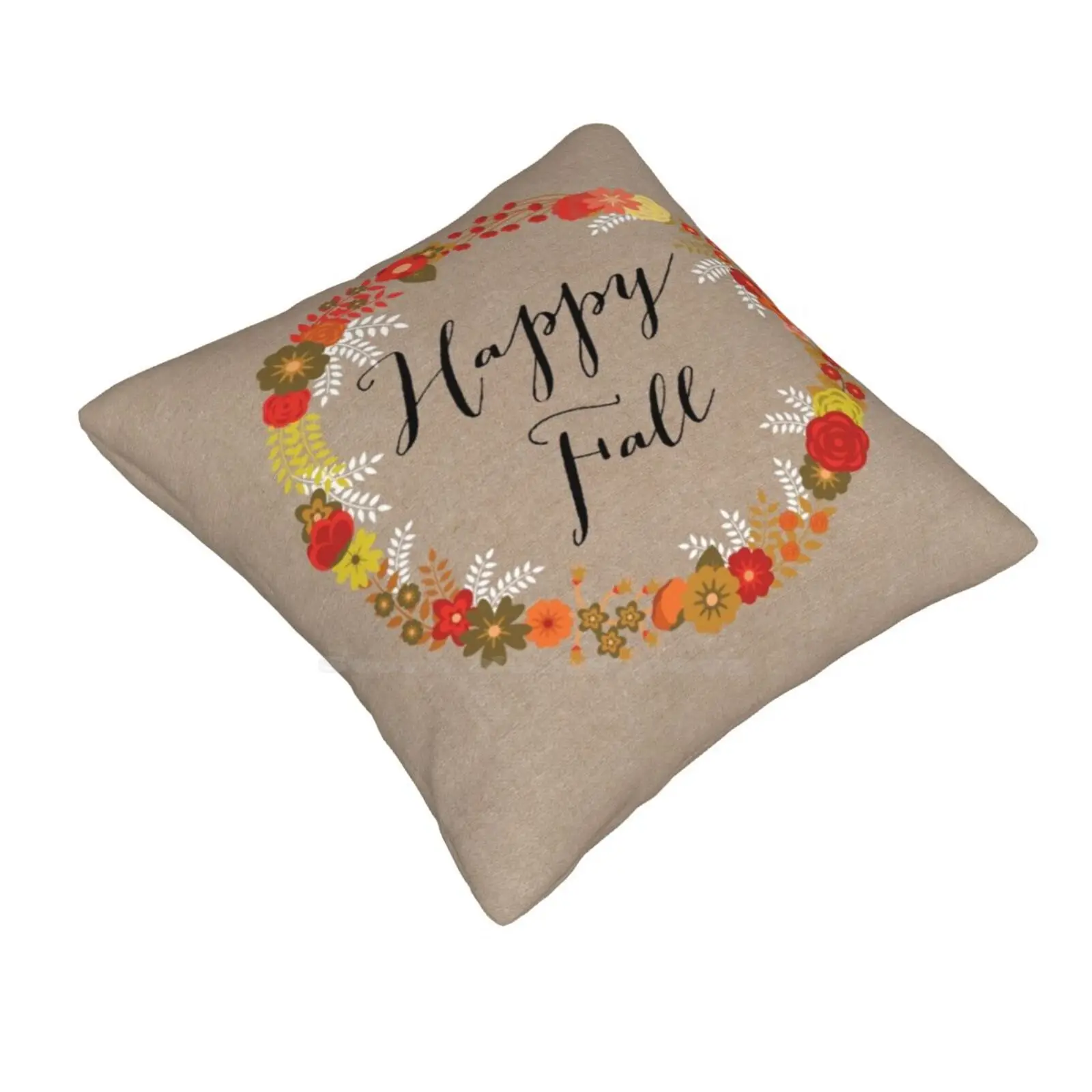 Happy Fall Home Sofa Car Waist Throw Pillowcase Happy Fall Autumn Home Couch Cover Orange Red Colors Earthy Rustic Burlap Faux