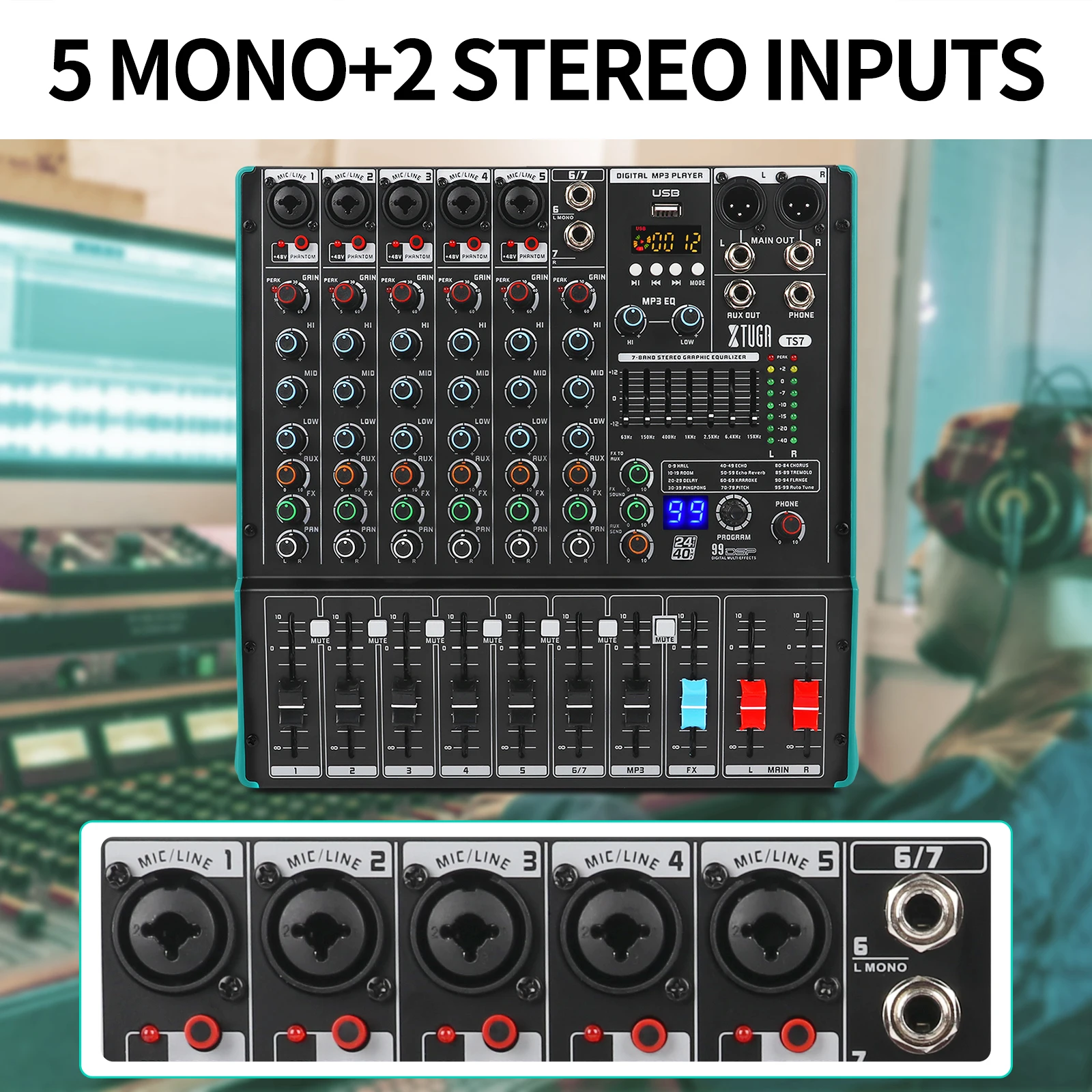 TLF Xtuga China جودة عالية 8-قناة USB الرقمية DJ خلاط مع كاريوكي DSP وحدة التحكم لايف الموسيقية الصوت المهنية o الفيديو