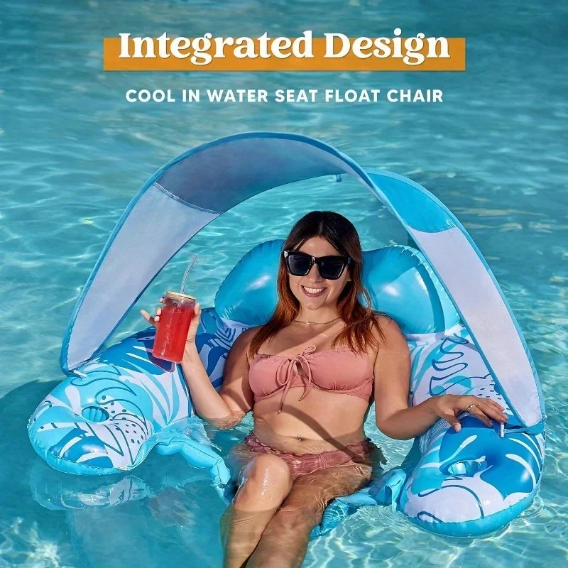 

New inflatable floating row water sunscreen U-seat with awning water sofa inflatable recliner wholesale