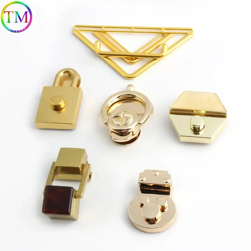 New Style Metal Clasp Push Turn Lock Twist Lock Rectangle Hanger Switch Clasp Folding Locks Fashion Durable For Handbags