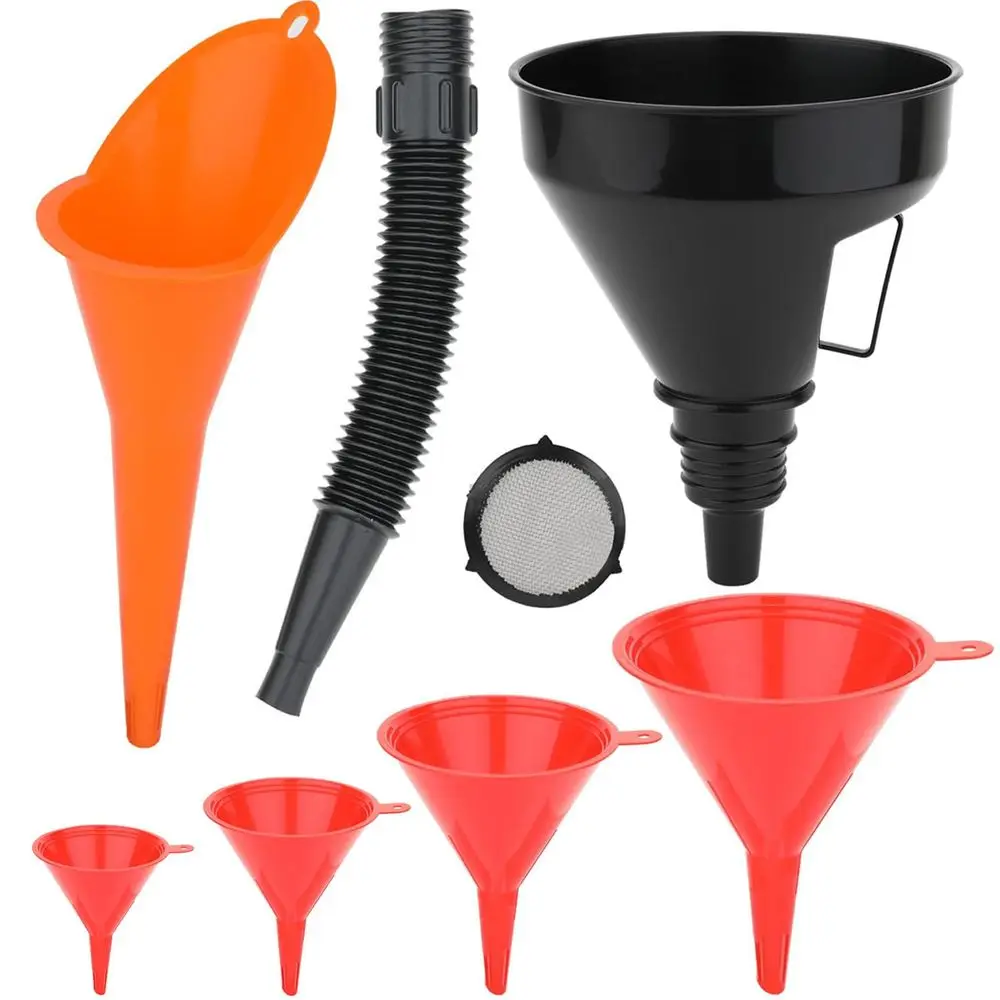 6 Pcs Automotive Oil Funnel Set – Wide Mouth Fuel Funnels with Long Flexible Spout & Removable Filter – for Gasoline, Coolant, W