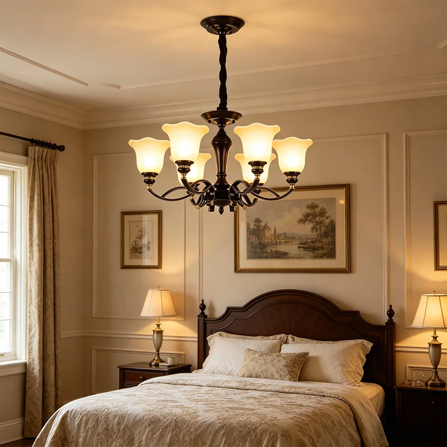 6 Light Farmhouse Chandelier Oil Rubbed Bronze 3 Color Switchable Frosted Glass Vintage Dining Living Room Bedroom