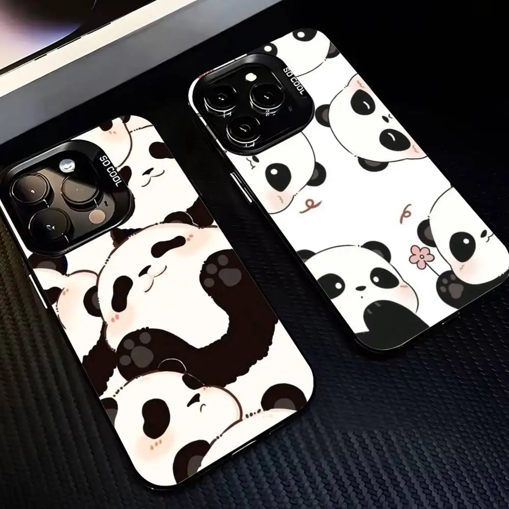 

Cuddly Panda Pattern Phone Case For iPhone17,16,15,14,13,12,11,Pro,MAX Gray Matte Silicone Black Cover