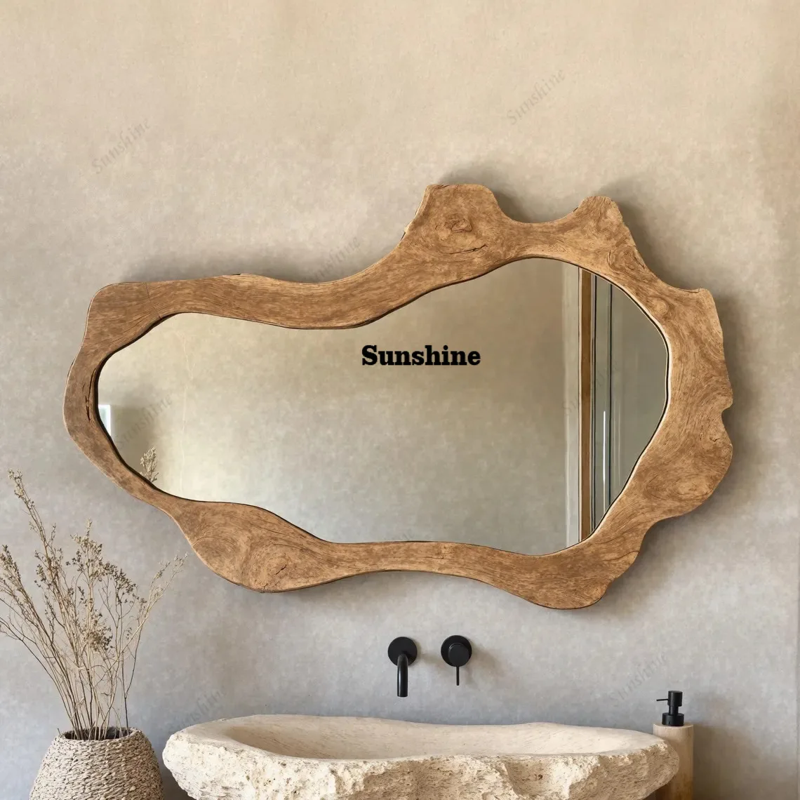 

Mid-Century Wall Mounted Bathroom Mirror Rustic Homestay Wood Style Retro Vanity Decorative Mirror