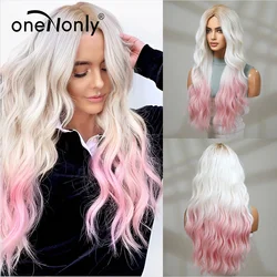 oneNonly Pink White Long Wig Blonde Rainbow Wavy Wigs Halloween Cosplay Party Wigs for Women Makeup Tools Synthetic Hair