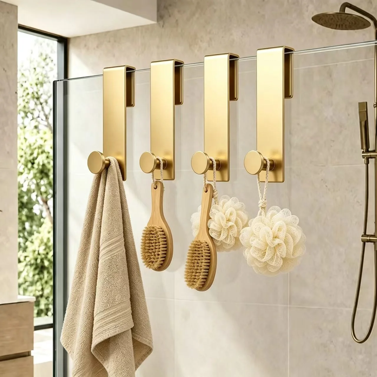 2 stainless steel shower hooks, towel hooks, yukata hooks, heavy-duty and durable shower rack, bathroom storage rack