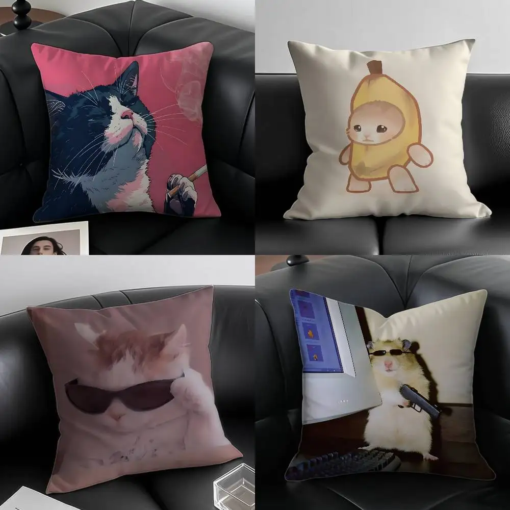 Popular Internet Cute Banana Cat Pillow Case Anti-dustmite Pillowcase Invisible zipper silky short plush Sofa cushion cover