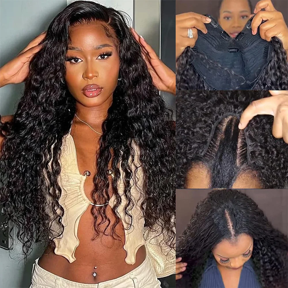 

V Part Wig Human Hair Water Wave Upgrade U Part Glueless Wigs for Women Clip In Curly V Part Human Hair Wigs For Beginners Fri