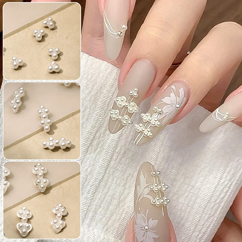 5PCS White Pearls Nail Arts Rhinestones Ancient Chinese Style 3D Elegant Korean Nail Charms Mixed Shaped DIY Decorations Jewelry