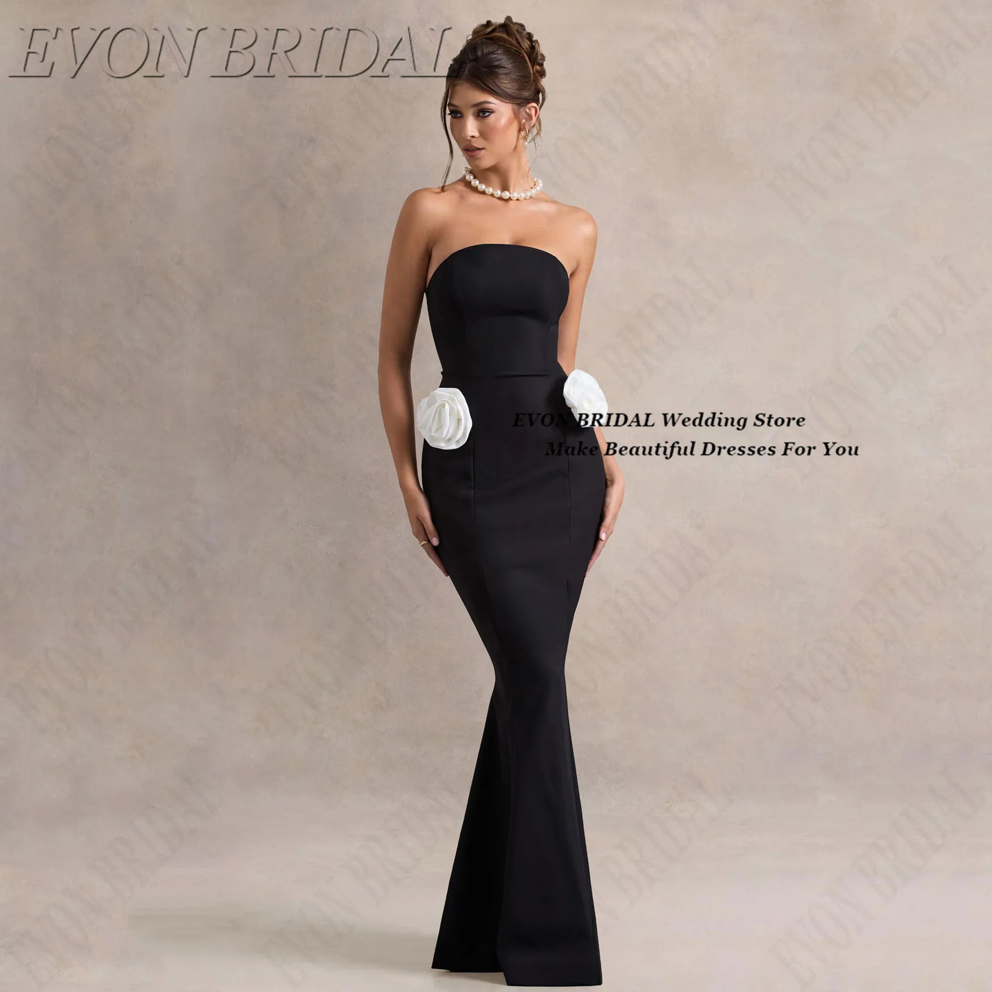 

EVON BRIDAL Strapless Party Gowns For Ladies Simple Arabia Slim Fit Prom Dress Classic 3D Flowers Vestidos De Fiesta Customized