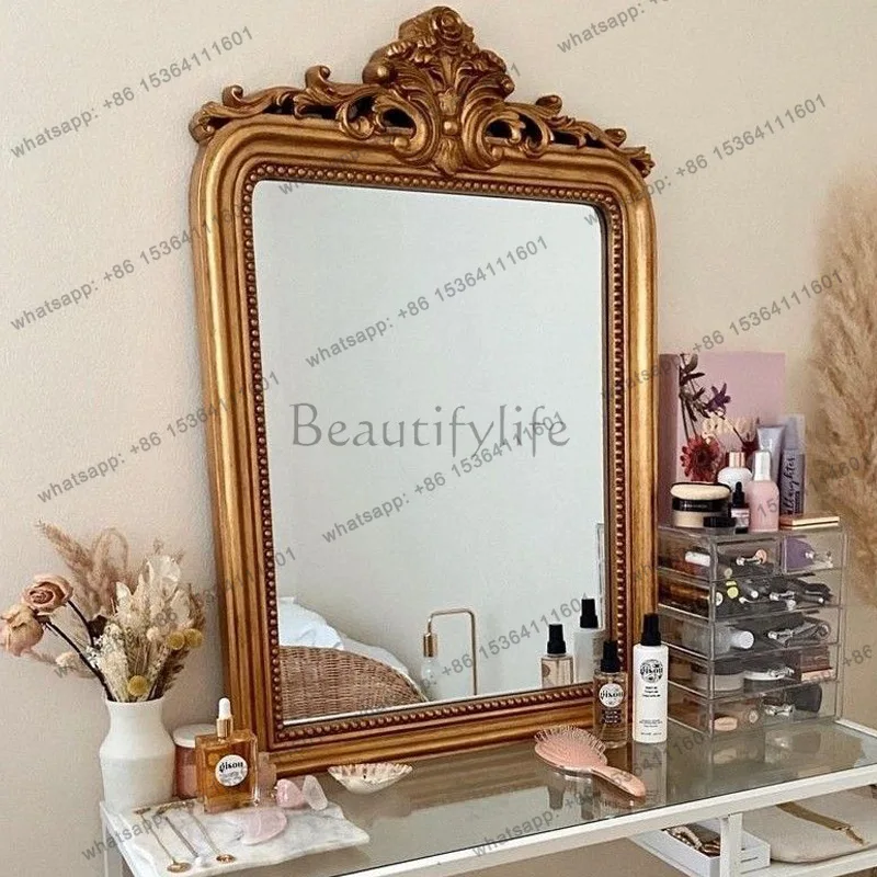 

yj9 French dressing table desktop makeup mirror bedroom wall hanging retro dressing mirror art engraved gold old