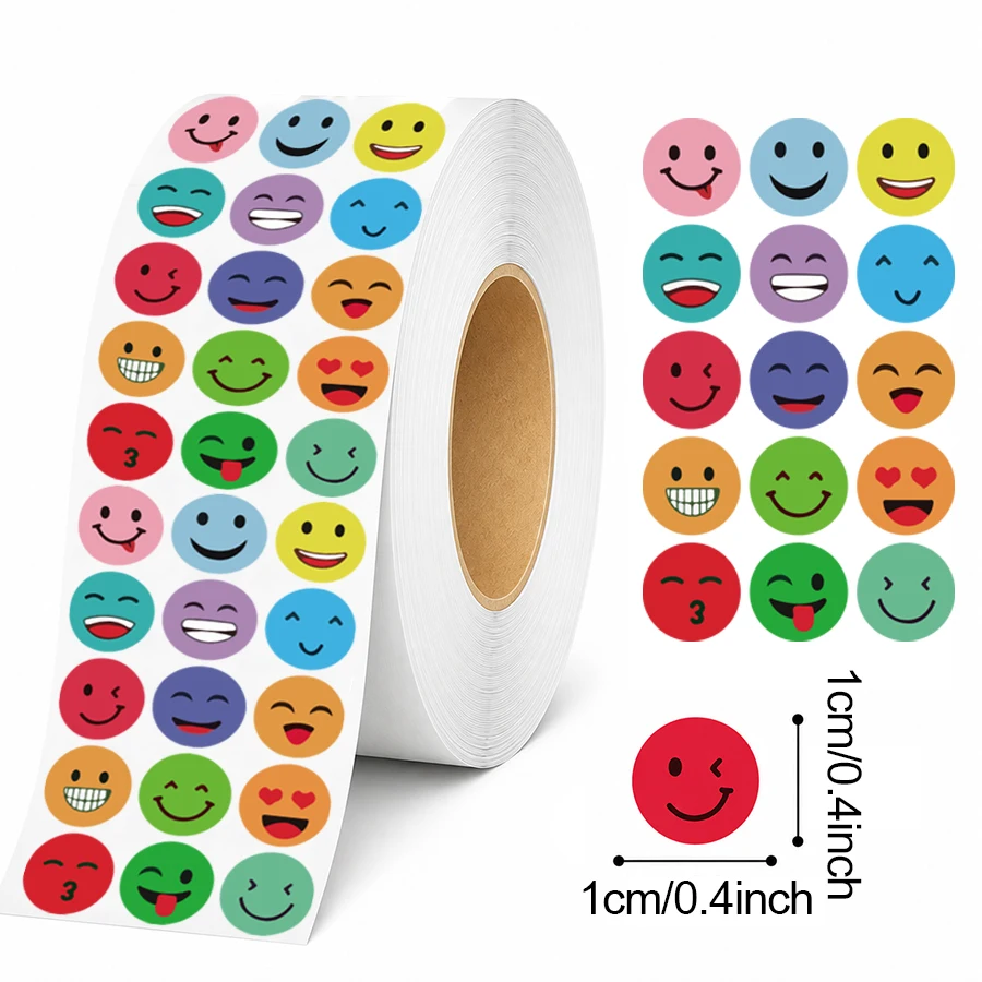 6000 Pcs Positive Expression Stickers Roll, 15 Designs Colorful Round Face Labels, Self Adhesive Decorative Stickers