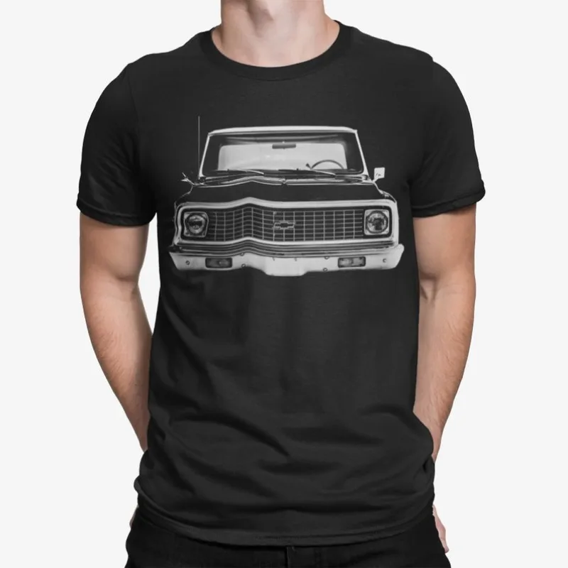 1972 Chevy C10 Pickup Truck Front View T Shirt 2024 Men T Shirt Casual  Car fans Logo Enthusiast T-shirt Graphic Summer Short Sl