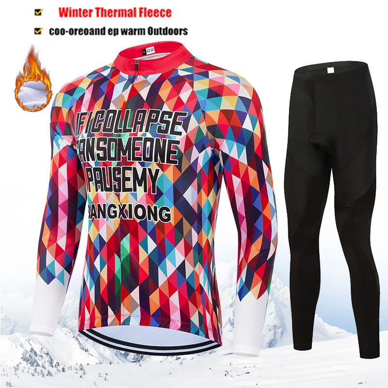 

Vendull Mens Cycling Outfit Set Woman Mountain Bike Jersey Clothes Winter Thermal Fleece Clothing Sportswear Bicycle Tricuta Bib