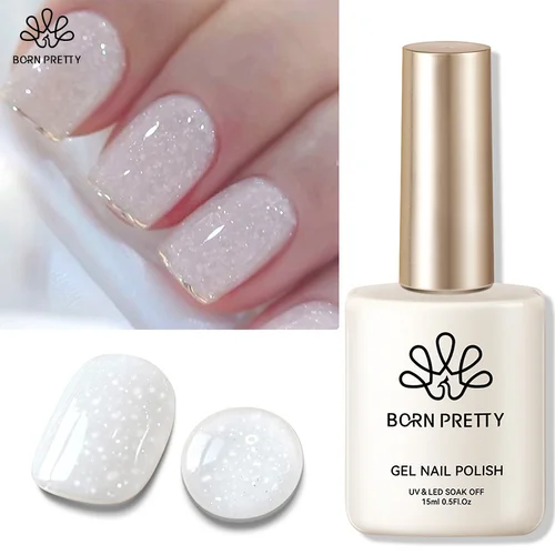 BORN RRETTY-esmalte de uñas en Gel con purpurina, color blanco lechoso, rosa, albaricoque, lentejuelas brillantes, larga duración, barniz LED UV para manicura, 15ml