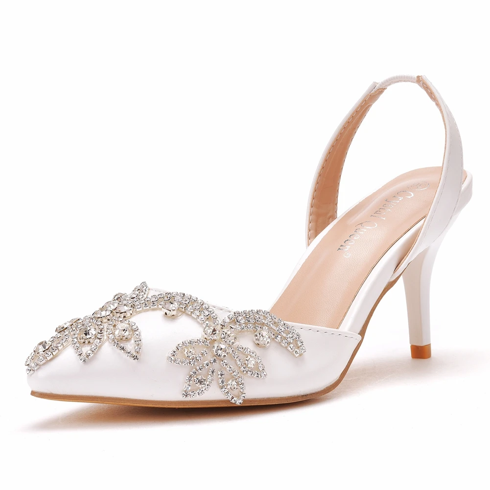 

Crystal Queen Women Sandals Elegant Pointed Toe Slingback Summer Office Lady Shoes Fashion High Heels Gladiator Stiletto