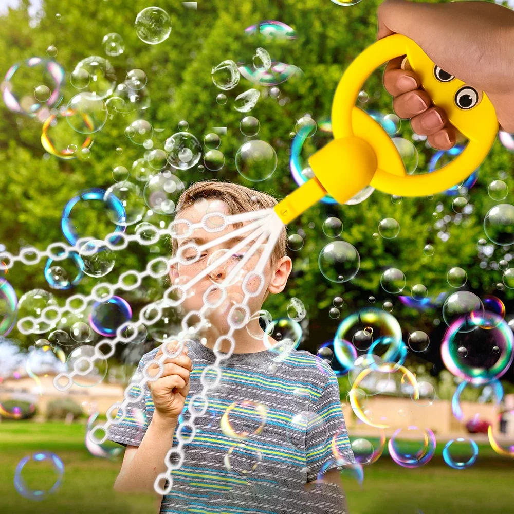 Juguete de máquina de burbujas de cinco garras, pistolas de burbujas de cara sonriente de 32 agujeros, juguetes para niños y niñas al aire libre