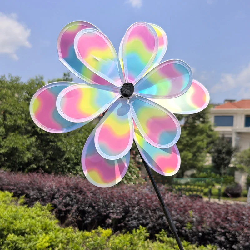 ~1 Piece Double Layer Color Film Color Changing Dazzling Windmill Rotating Wind Spinner Stake Standing Lawn Flower Pinwheel - view 5