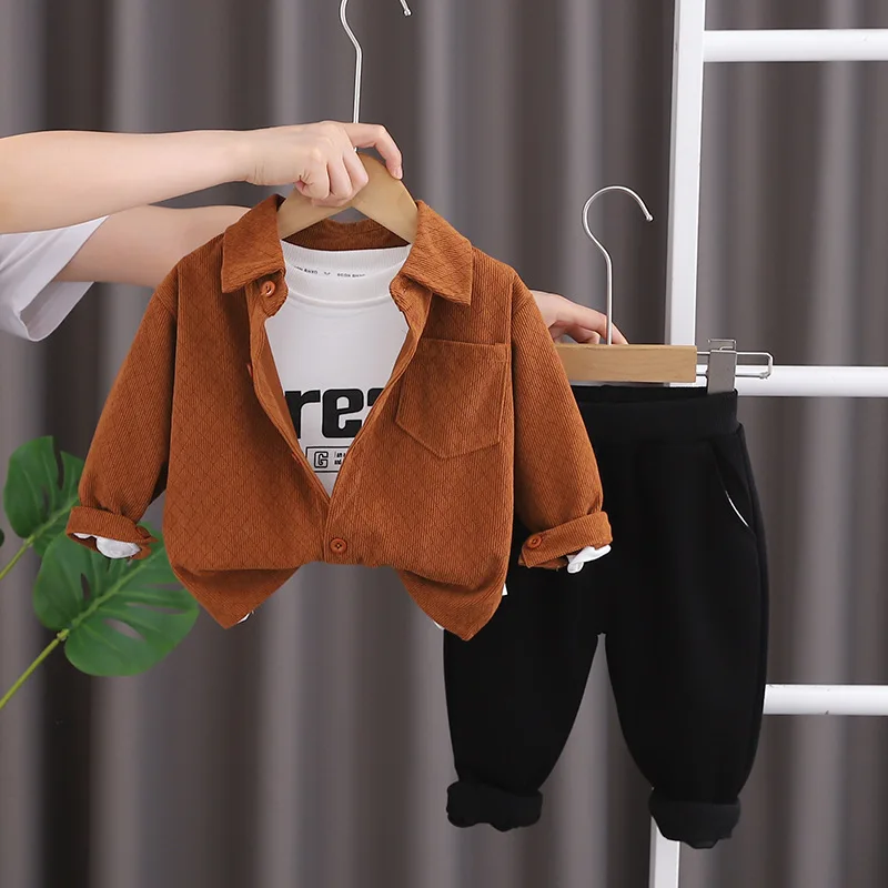 Kinderkleding 2024 Herfst Baby Jongen Kleding Effen Kleur Lange Mouw Jassen + T-Shirts + Broek Pak Voor Kinderen Jongens Outfit Set