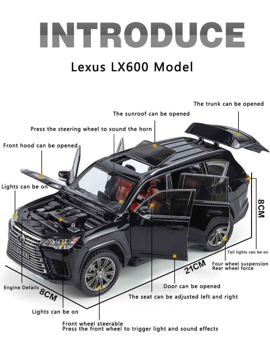 1:24 Lexus LX600 LX570 LX500 Alloy Car Model Sound And Light Pull Back Toy Car Off-Road Vehicle Boy Collection Decoration Gift