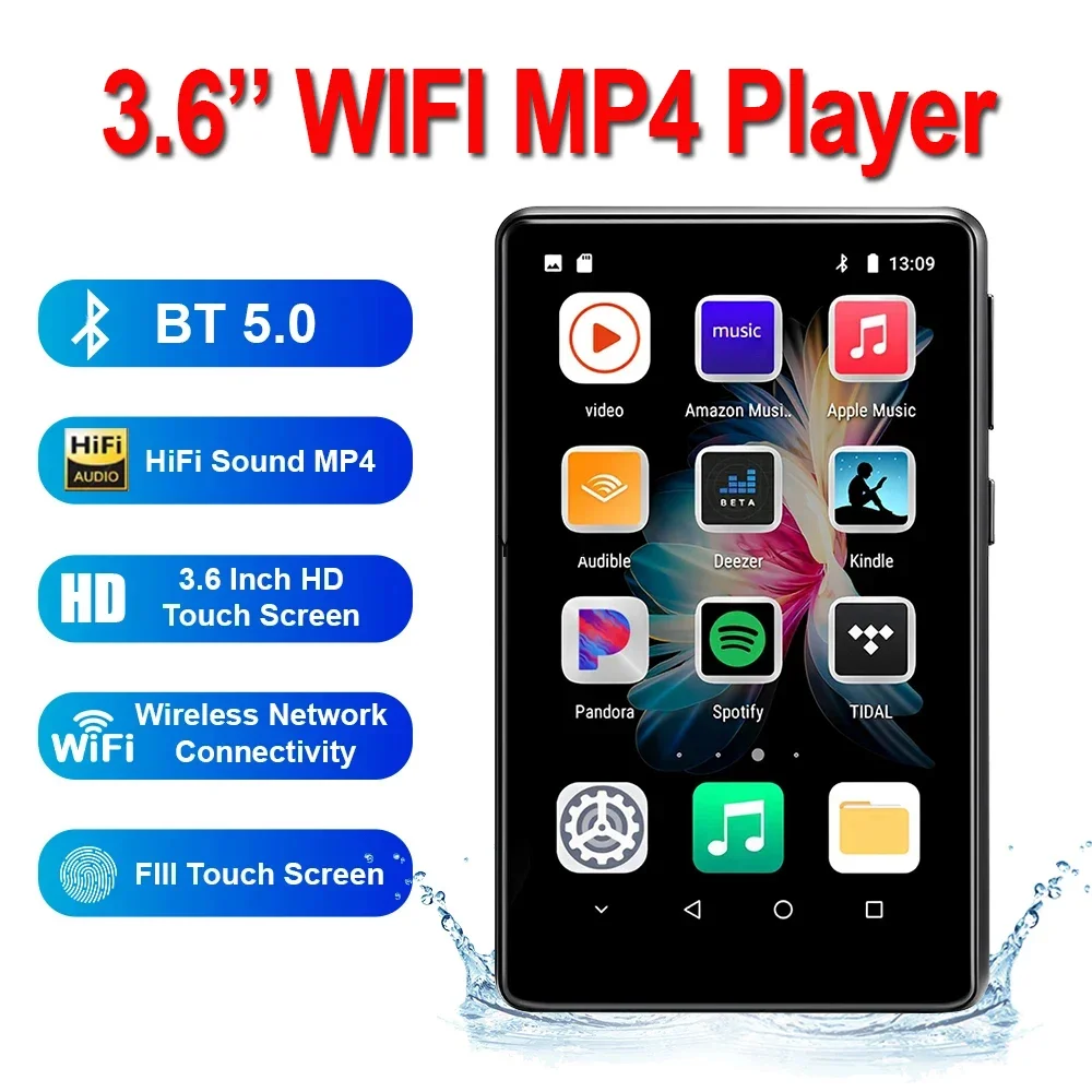 MP3 Player with Bluetooth and WiFi 3.6inch Full Touch Screen MP4 MP3 Player with Spotify Android Streaming Music Player