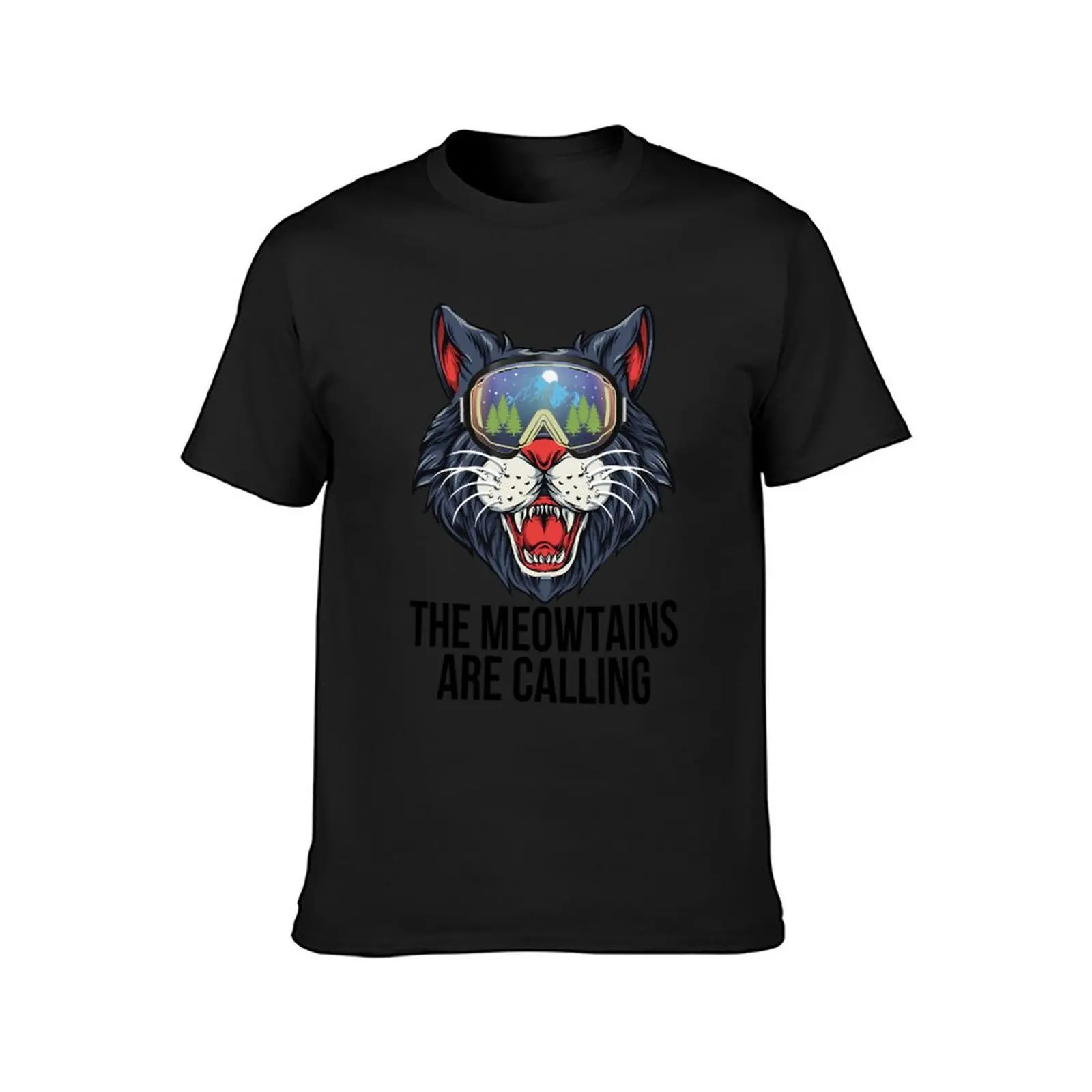 The Meowtains Are Calling Gift, Ski Snowboard Goggles Funny 2 T-Shirt vintage clothes anime sports fans plain black t shirts men