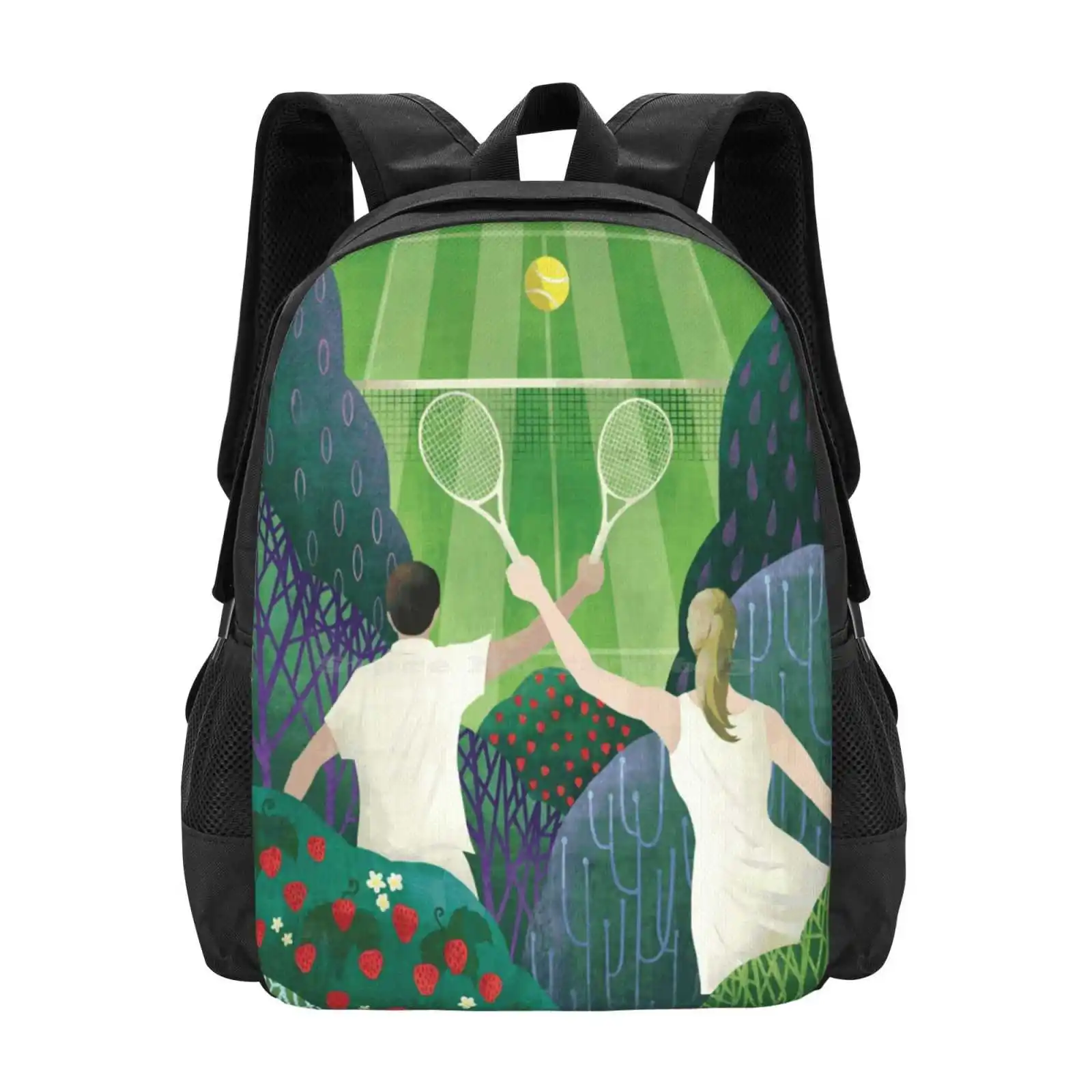 Tennis Large Capacity School Backpack Laptop Bags Tennis Sports Strawberries Forest Green Bush